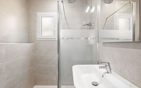Pueblo de la Luz: Bathroom, Plumbing Fixture, Flooring, Interior Design, Floor, Plumbing, Tile, Sink, Home, Tap