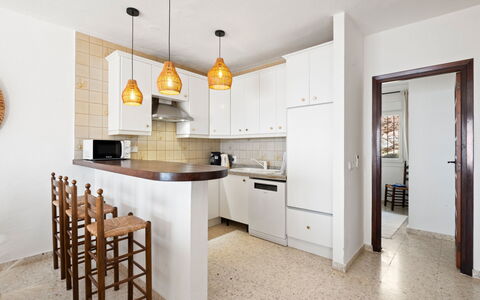 Pueblo de la Luz: Interior Design, Flooring, Countertop, Furniture, Floor, Light Fixture, Wood, Ceiling, Kitchen, Cabinetry