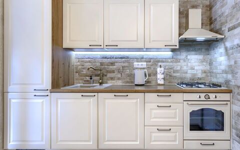 Trošti: Kitchen, Cabinetry, Countertop, Kitchen Appliance, Major Appliance, Interior Design, Home, Furniture, Flooring, Sink