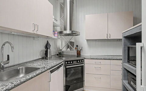 Annalina - 230M from the Sea: Kitchen, Major Appliance, Kitchen Appliance, Countertop, Flooring, Interior Design, Cabinetry, Floor, Ceiling, Home Appliance