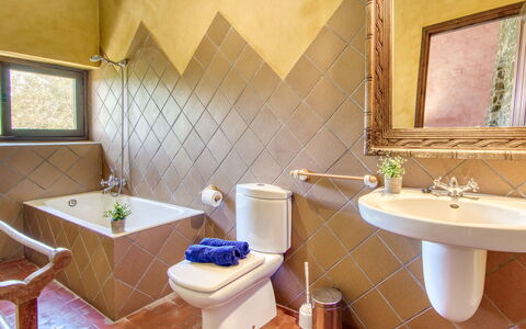 Mas Nualart: Interior Design, Flooring, Floor, Plumbing Fixture, Wall, Bathroom, Furniture, Lighting, Plumbing, Tap