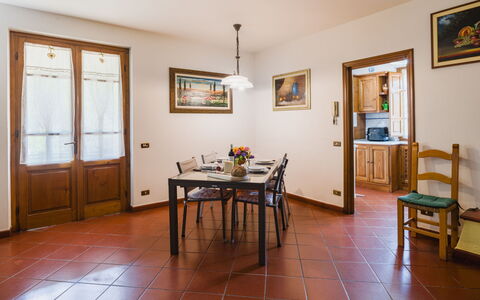 Casa Lulù: Flooring, Interior Design, Ceiling, Floor, Furniture, Room, Dining Room, Kitchen & Dining Room Table, Door, Wood Flooring