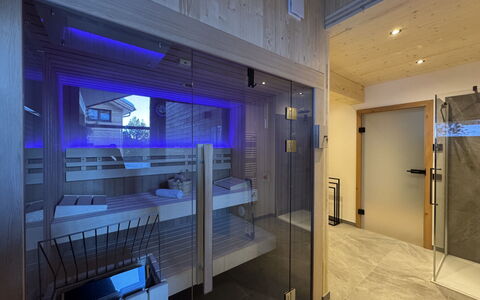 02 Nth053 18D Sup Chalet mit Sauna und Hot Tub 2 e: House, Shrub, Home, Residential Area, Estate, Cottage, Hacienda, Yard, Shade, Lawn