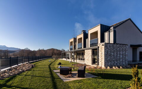Alfa: House, Shrub, Home, Residential Area, Estate, Cottage, Hacienda, Yard, Shade, Lawn
