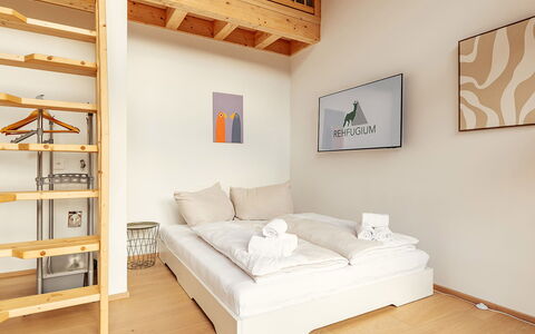 Niederwölz 604: Interior Design, Floor, Flooring, Furniture, Wood, Bed, Bedroom, Room, Ceiling, Wood Flooring