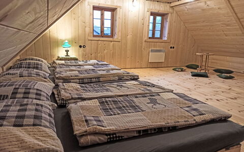 U Kazíků: Bedroom, Wood, Bed, Floor, Flooring, Bed Sheet, Bedding, Interior Design, Home, Furniture