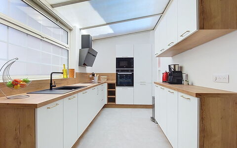 Maison Lou Oustaou: Kitchen, Interior Design, Flooring, Wood, Countertop, Ceiling, Light Fixture, Furniture, Floor, Lighting