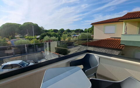 Duplex: Blue, Balcony, Handrail, Apartment, Fence, Sea, Resort, Condominium, Swimming Pool, Hotel