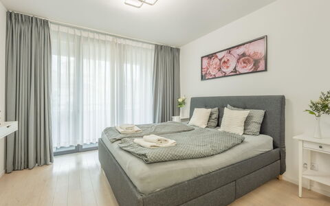 Smichov Kosire Jinonice 1: Interior Design, Flooring, Wood, Bed, Floor, Furniture, Bedroom, Textile, Ceiling, Room