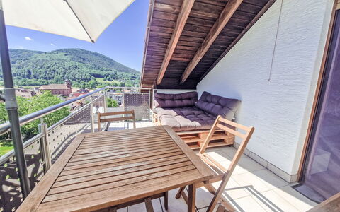 Annette: Wood, Balcony, Deck, Porch, Hardwood, Handrail, Wood Stain, Outdoor Furniture, Outdoor Table, Fence