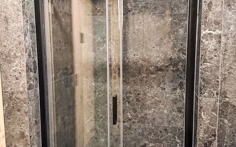Rebelka: Flooring, Floor, Shower Door, Plumbing, Plumbing Fixture, Tile, Marble, Bathroom