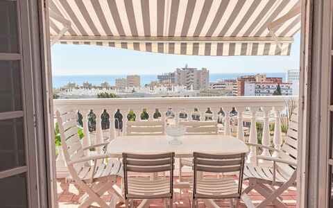 Los Arcos: Furniture, Outdoor Furniture, Table, Outdoor Table, Balcony, Apartment, Chair, Shade, Porch, Patio