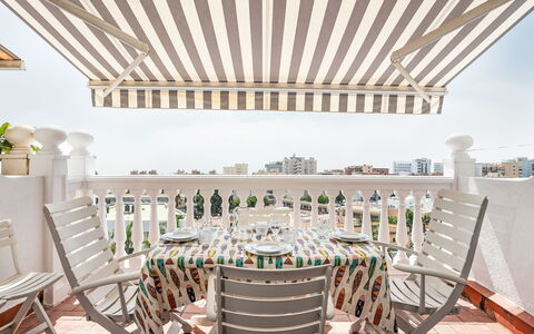 Los Arcos: Furniture, Awning, Chair, Balcony, Outdoor Furniture, Outdoor Table, Outdoor Structure, Shade, Design, Hotel