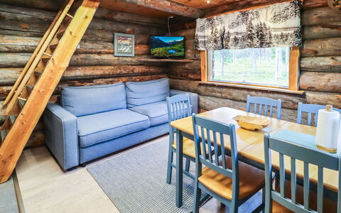 Nelostupa B: Wood, Flooring, Floor, Furniture, Log Cabin, Hardwood, Ceiling, Home, Room, Wood Stain