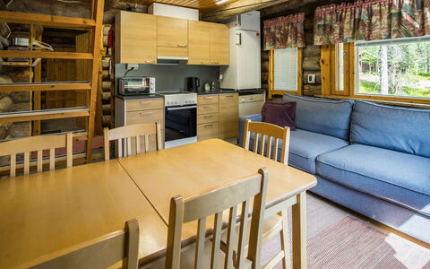 Nelostupa C: Wood, Interior Design, Flooring, Floor, Ceiling, Room, Furniture, Wood Stain, Hardwood, Log Cabin