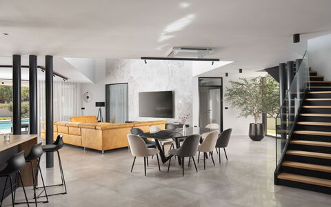 Villa H2: Flooring, Floor, Interior Design, Furniture, Ceiling, Chair, Tile, Living Room