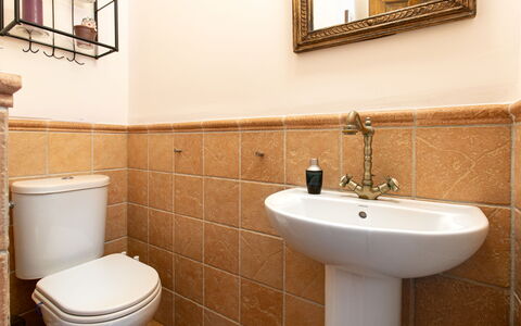 Portichuelo: Bathroom, Toilet Seat, Plumbing Fixture, Flooring, Toilet, Floor, Plumbing, Bathroom Sink, Sink, Brown