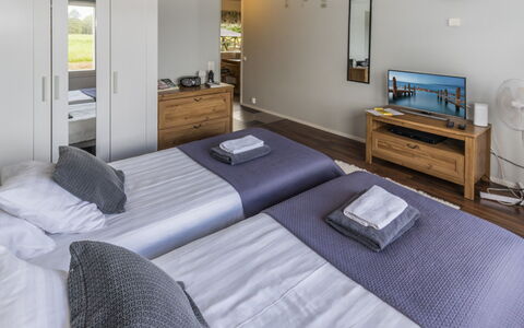 Pirtti: Furniture, Bed, Interior Design, Bedroom, Floor, Room, Flooring, Wood, Bed Sheet, Ceiling