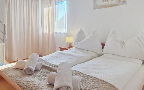 Novi Vinodolski 310: Wood, Furniture, Floor, Interior Design, Home, Flooring, Bed, Linens, Bedroom, Apartment