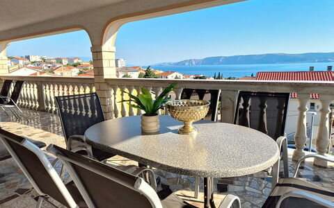 Novi Vinodolski 310: Furniture, Balcony, Outdoor Furniture, Apartment, Resort, Chair, Porch, Shade, Outdoor Table, Houseplant