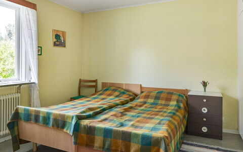 Villa Fröseke: Bed, Furniture, Bedroom, Bedding, Bed Sheet, Interior Design, Floor, Wood, Flooring, Room