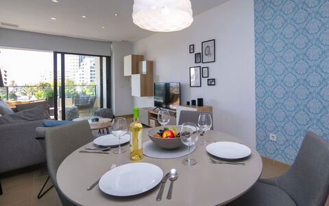Arenal Beach: Furniture, Interior Design, Flooring, Floor, Kitchen & Dining Room Table, Table, Dining Room, Chair, Room, Ceiling