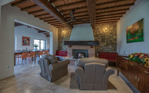 La Calcinaia Country Villa, Bucine: Furniture, Interior Design, Wall, Flooring, Wood, Ceiling, Floor, Chair, Couch, Living Room