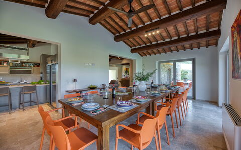 La Calcinaia Country Villa, Bucine: Furniture, Interior Design, Wood, Table, Ceiling, Flooring, Chair, Kitchen & Dining Room Table, Home, Dining Room