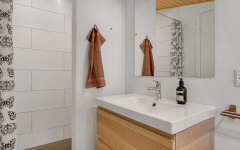 Elenora - 300M from the Sea: Flooring, Interior Design, Floor, Plumbing Fixture, Bathroom Sink, Bathroom, Bathroom Cabinet, Sink, Cabinetry, Tap