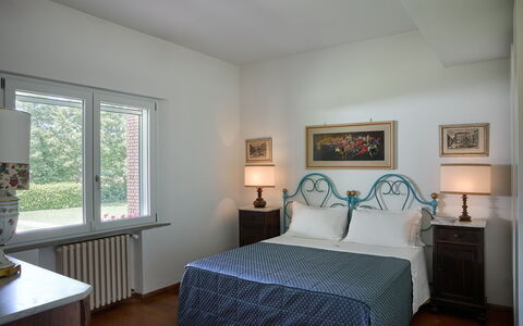 Casa Mancini, Holiday Villa, San Galgano: Bed, Furniture, Bedroom, Interior Design, Bed Sheet, Bedding, Flooring, Linens, Picture Frame, Floor