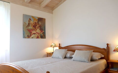 Casa Alenzino: Bed, Furniture, Bedding, Interior Design, Bedroom, Bed Sheet, Floor, Flooring, Wood, Ceiling