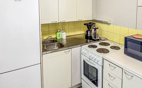 Heinävesi Homes D4: Kitchen Appliance, Major Appliance, Kitchen, Kitchen Stove, Flooring, Gas Stove, Stove, Countertop, Kitchen Sink, Interior Design