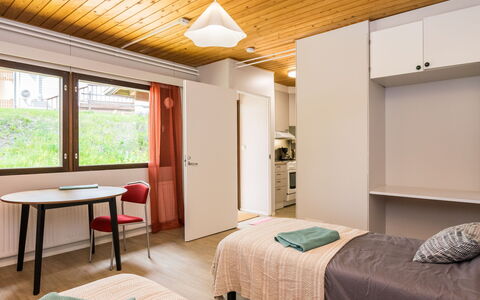 Heinävesi Homes D6: Interior Design, Furniture, Wall, Bedroom, Floor, Flooring, Bed, Wood, Ceiling, Room