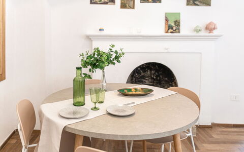 Suite Sinfonia Blu: Furniture, Interior Design, Wood, Table, Flooring, Floor, Chair, Kitchen & Dining Room Table, Lighting, Dining Room