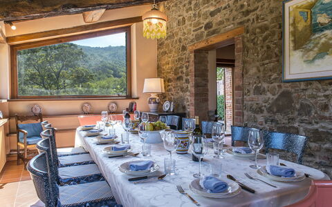 Casa Torrione 14: Furniture, Table, Interior Design, Tableware, Home, Dining Room, Chair, Kitchen & Dining Room Table, Stemware, Tablecloth