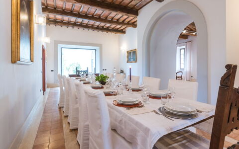 Borgo Colle Ridente 13: Furniture, Interior Design, Table, Dining Room, Kitchen & Dining Room Table, Chair, Flooring, Tableware, Room, Home