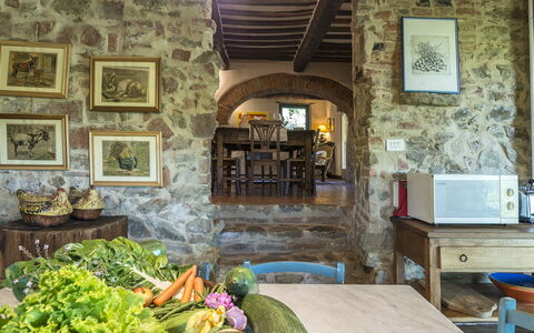 Campodalto 8: Furniture, Wall, Table, Kitchen & Dining Room Table, Chair, Interior Design, Restaurant, Dining Room, Stone Wall, Ceiling
