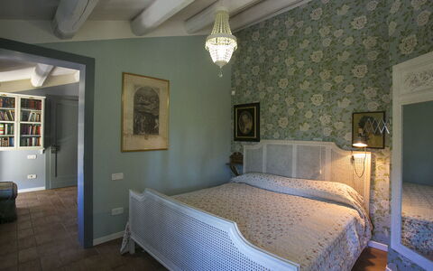 Il Podere di Fi 8: Furniture, Wall, Interior Design, Bedroom, Bed, Ceiling, Room, Flooring, Lighting, Linens