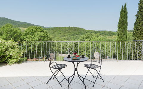 Villa Vittoria D'Anghiari 7+3: Furniture, Outdoor Furniture, Chair, Table, Outdoor Table, Kitchen & Dining Room Table, Balcony, Coffee Table, Fence, Shade