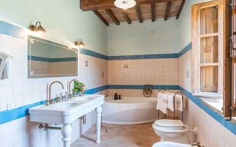 Podere Bagnolo 8: Flooring, Interior Design, Plumbing Fixture, Floor, Tap, Door, Tile, Bathroom, Bathroom Sink, Plumbing