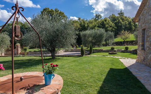 La Villetta di Dante 6: Garden, Shrub, Backyard, Landscaping, Lawn, Yard, Shade, Brick, Flagstone, Hacienda