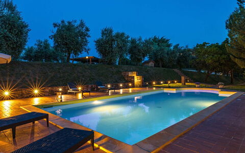 Poggio Medei 10: Blue, Swimming Pool, Resort, Eco Hotel, Landscape Lighting, Garden, Water Feature, Night, Landscaping, Hacienda