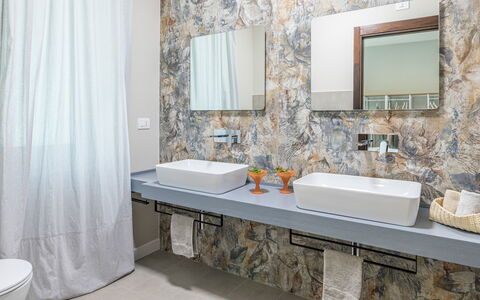 Villa Rasena 6: Interior Design, Plumbing Fixture, Flooring, Sink, Tap, Bathroom Sink, Floor, Countertop, Bathroom, Plumbing