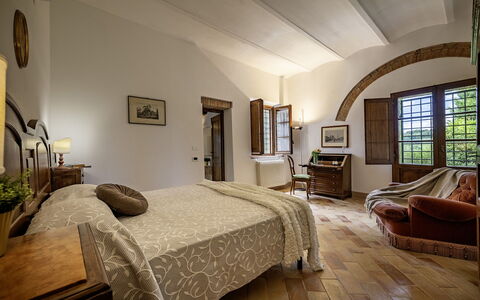 Casale dei 12: Furniture, Interior Design, Flooring, Wood, Floor, Ceiling, Bedroom, Bed, Room, Lighting