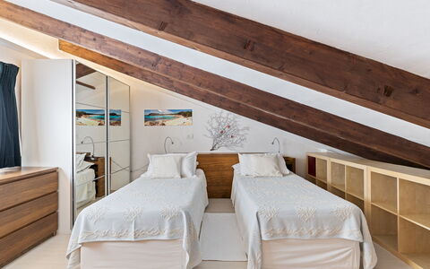 Villa Ambra 10: Interior Design, Bed, Furniture, Flooring, Floor, Bedroom, Wood, Ceiling, Room, Apartment