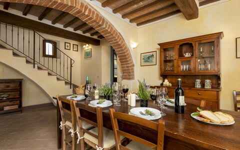 Podere Madonna di Mezzo 6: Furniture, Interior Design, Table, Flooring, Wood, Ceiling, Chair, Kitchen & Dining Room Table, Dining Room, Room