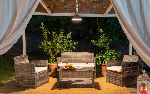 Ai Due Cuori 4: Furniture, Outdoor Furniture, Table, Interior Design, Chair, Flowerpot, Wicker, Outdoor Table, Shade, Garden