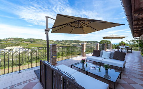 Borgo da Monte 8: Furniture, Outdoor Furniture, Chair, Table, Outdoor Table, Kitchen & Dining Room Table, Patio, Deck, Balcony, Shade