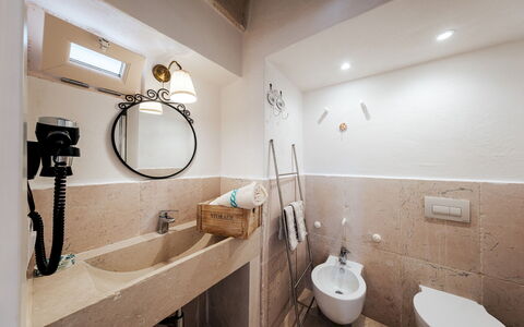 White Stone House 6+1: Wall, Flooring, Plumbing Fixture, Floor, Interior Design, Bathroom, Ceiling, Bathroom Sink, Plumbing, Lighting