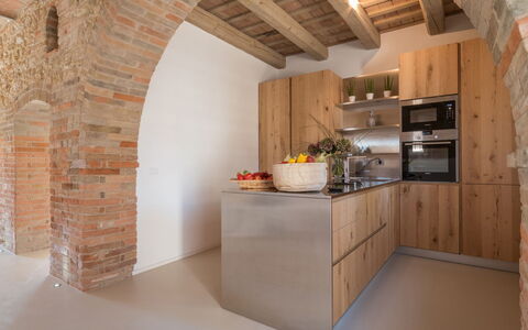 Dimora Montefiore 11: Flooring, Wall, Wood, Furniture, Interior Design, Ceiling, Floor, Kitchen, Wood Flooring, Countertop